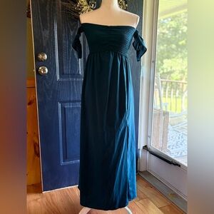 Elegant Teal Off-Shoulder Maxi Dress w/ Side Slit size Small